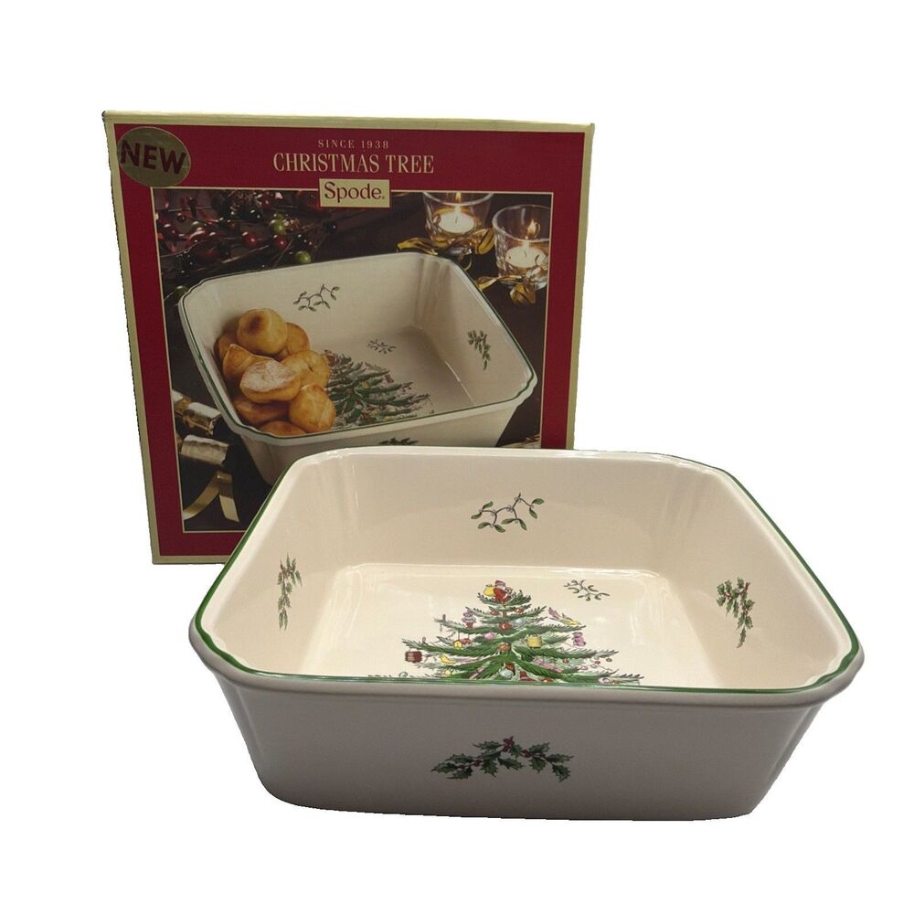 Spode 10” Square Serving Bowl Christmas Tree Pattern